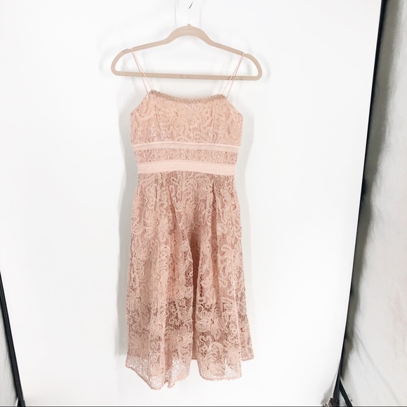Self Portrait Floral Lace Sleeveless MIDI Cocktail Dress in Blush Sz 4 - Picture 8 of 10